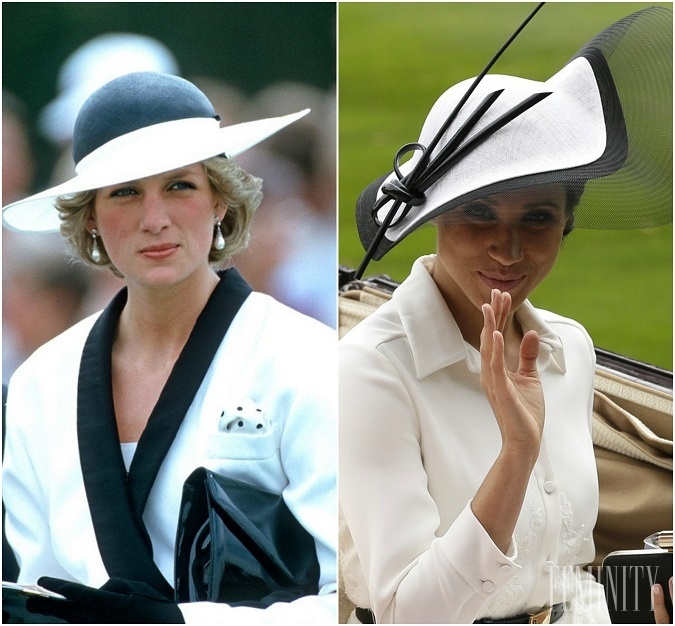 Na známom podujatí v Royal Ascot sa obe dámy predviedli v podobnej a elegantnej čierno-bielej kombinácii s klobúkom
